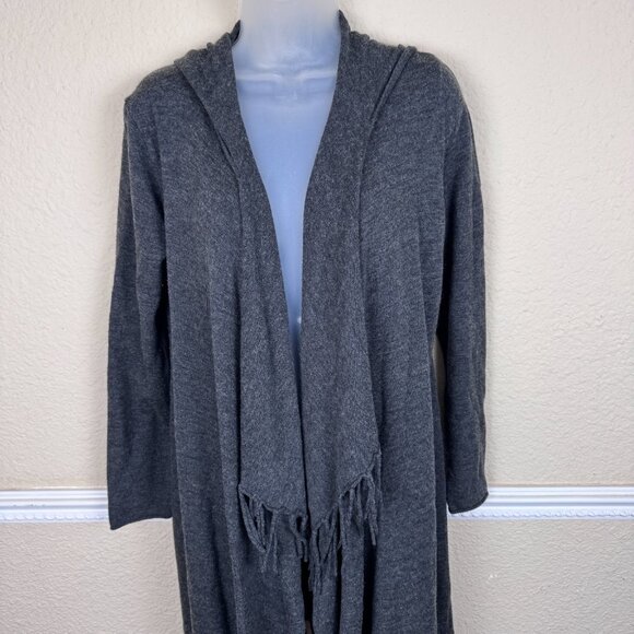 Kenar Women's Large Wool Blend Cardigan Hooded Knotted Fringe Lagenlook Duster - Picture 2 of 9